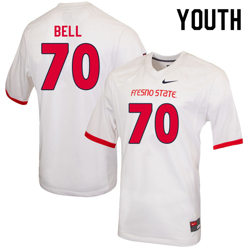 Youth #70 Matai Bell Fresno State Bulldogs College Football Jerseys Sale-White - Click Image to Close